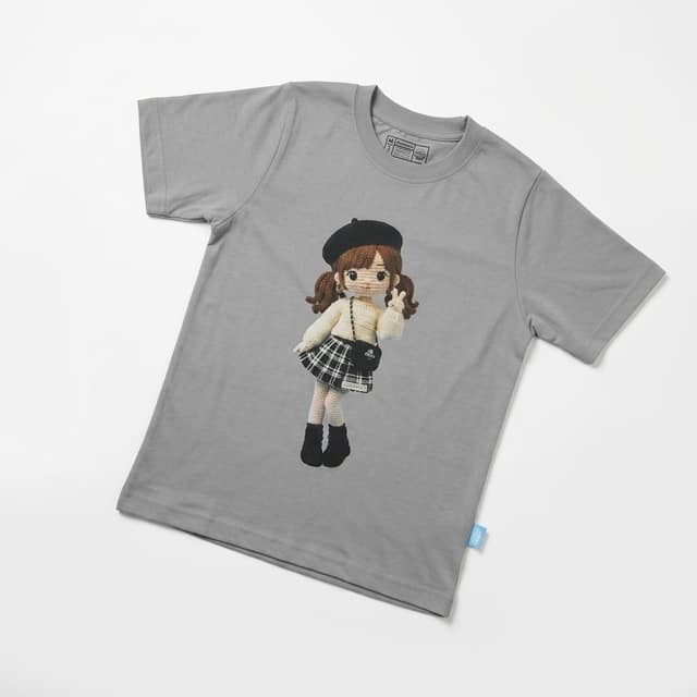 Kaos Boneka Gadis Beret - warna Abu-abu