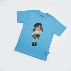 Kaos Boneka Gadis Beret - warna Biru Muda