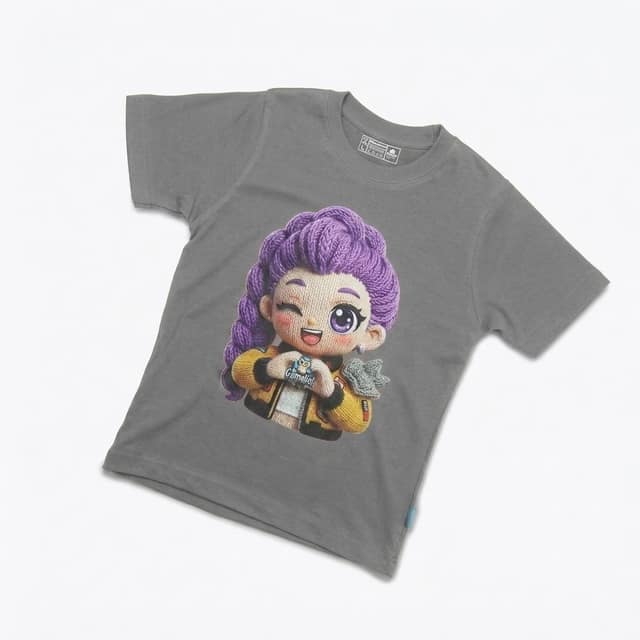 Kaos Boneka Rambut Ungu - warna Abu-abu