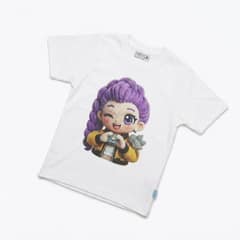 Kaos Boneka Rambut Ungu - warna Putih