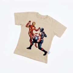 Kaos Iron Man dan Captain America - warna Krem