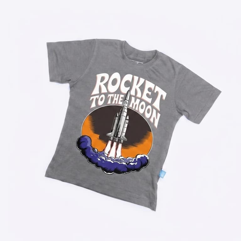 Kaos Roket ke Bulan - warna Abu-abu