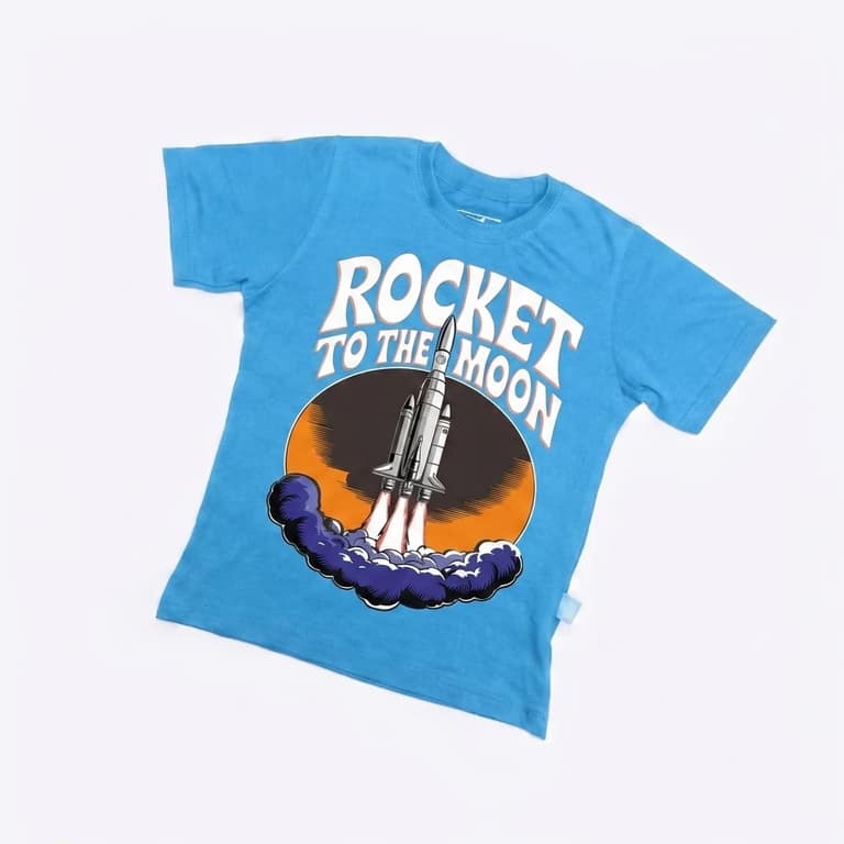 Kaos Roket ke Bulan - warna Biru Muda