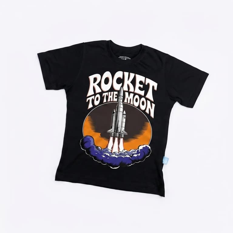 Kaos Roket ke Bulan - warna Hitam