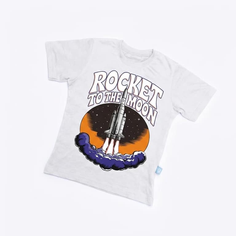 Kaos Roket ke Bulan - warna Putih