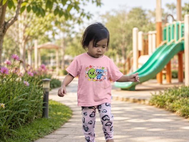 Anak memakai kaos pink saat jalan-jalan bersama keluarga