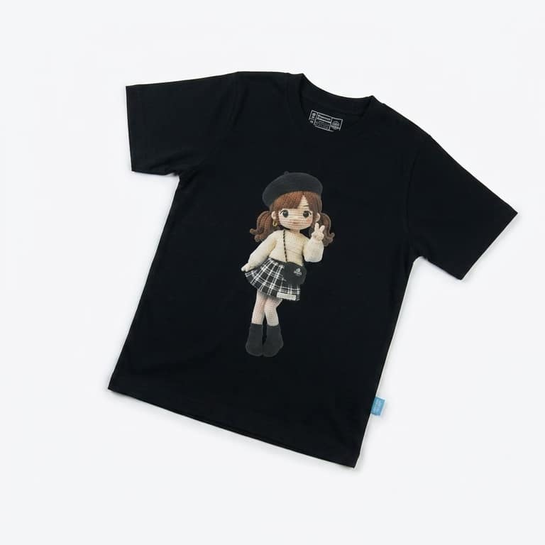 Kaos Boneka Gadis Beret - warna Hitam