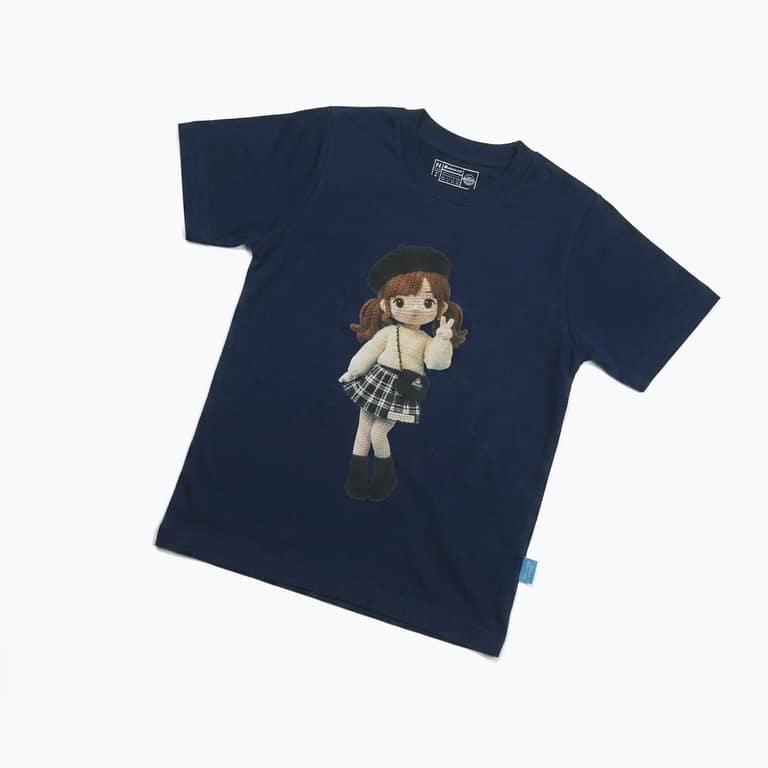 Kaos Boneka Gadis Beret - warna Navy