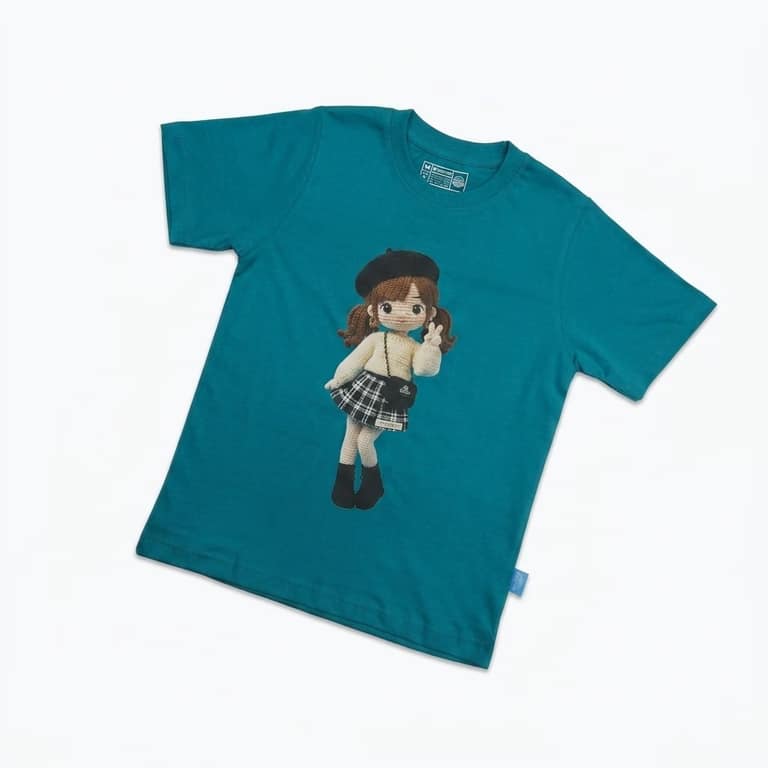 Kaos Boneka Gadis Beret - warna Tosca