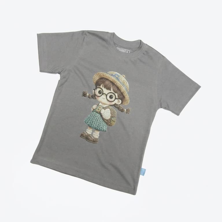 Kaos Boneka Gadis Berkacamata - warna Abu-abu