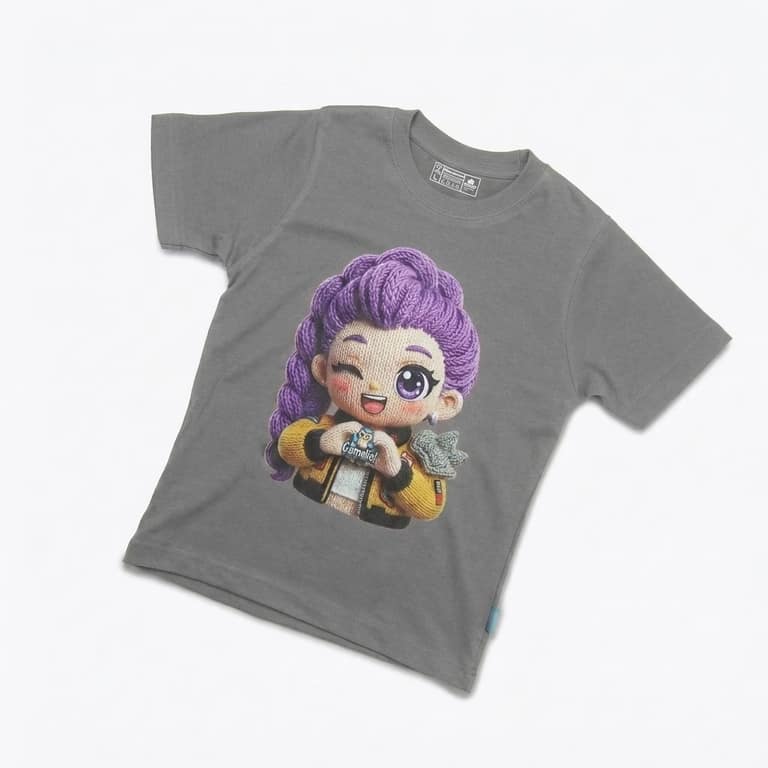 Kaos Boneka Rambut Ungu - warna Abu-abu