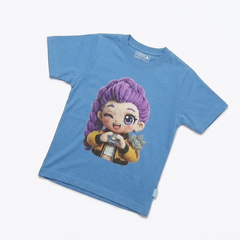 Kaos Boneka Rambut Ungu - warna Biru Muda