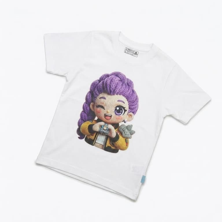Kaos Boneka Rambut Ungu - warna Putih