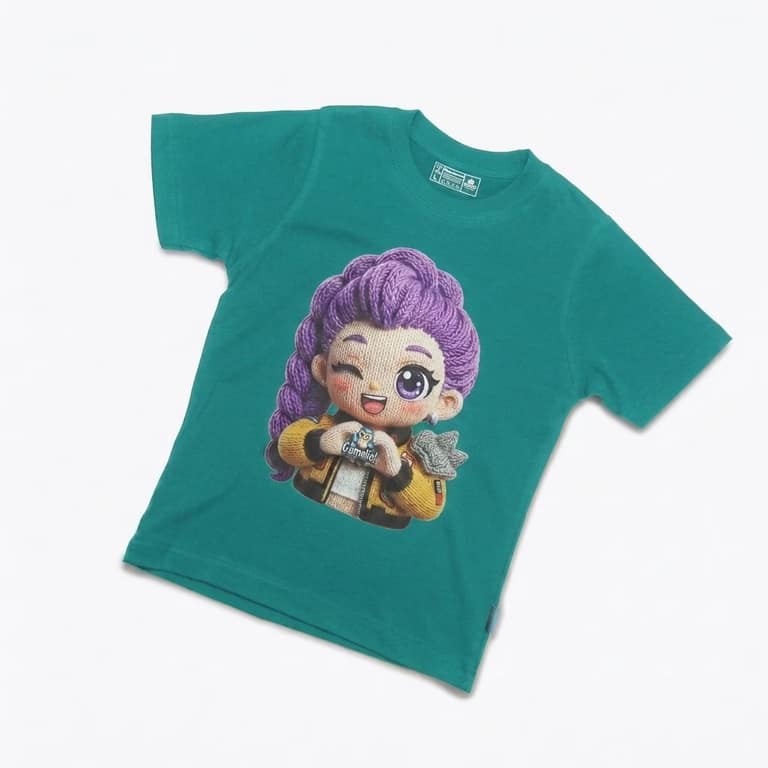 Kaos Boneka Rambut Ungu - warna Tosca