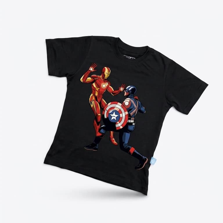 Kaos Iron Man dan Captain America - warna Hitam