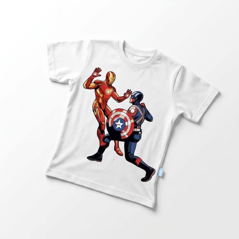 Kaos Iron Man dan Captain America - warna Putih