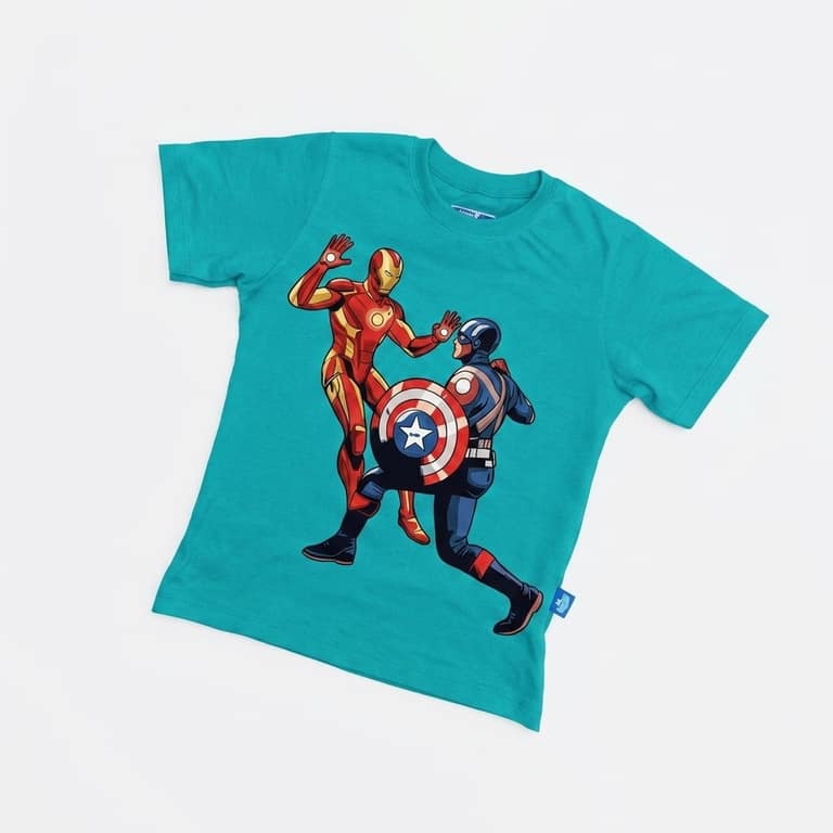 Kaos Iron Man dan Captain America - warna Tosca